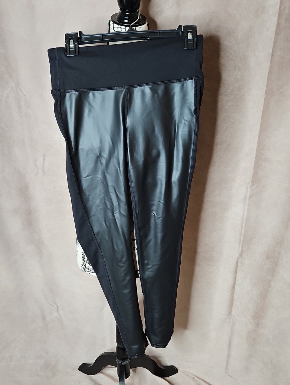 Athleta High-Rise Gleam Black Faux Leather Mixed Media Leggings Size Small